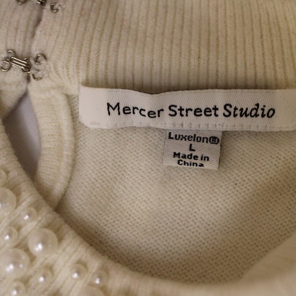 Mercer Street Studio Winter White Sleeveless Pearl Collar Sweater sz L - Picture 3 of 6